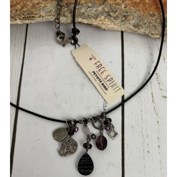 Peyote Bird Amethyst Pearl Rose Quartz Sterling Silver Leather Necklace J036 - Picture 3 of 6